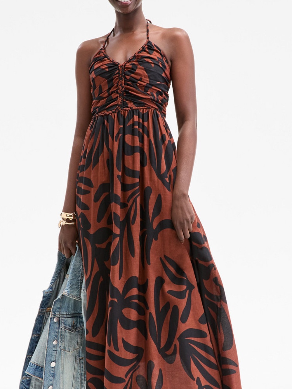 Halter Maxi Dress in Rust and Black Quiet Luxury Coastal NWT - Picture 1 of 3